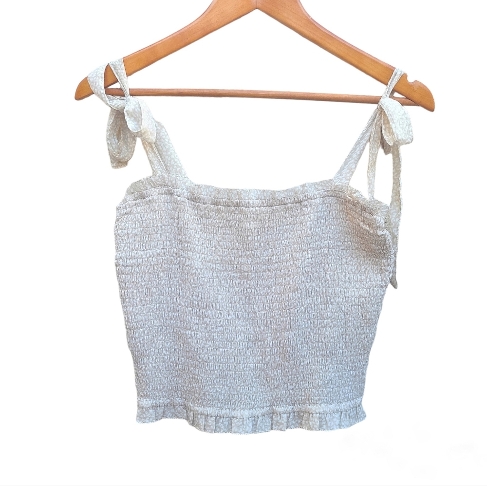 Abercrombie & Fitch | Tie Strap Smocked Cami Cropped Neutral Speckle NEW
